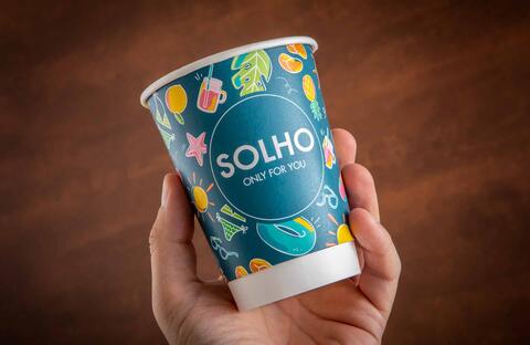 Bicchiere carta monouso cocktail personalizzato Goodmorning Paper Solho